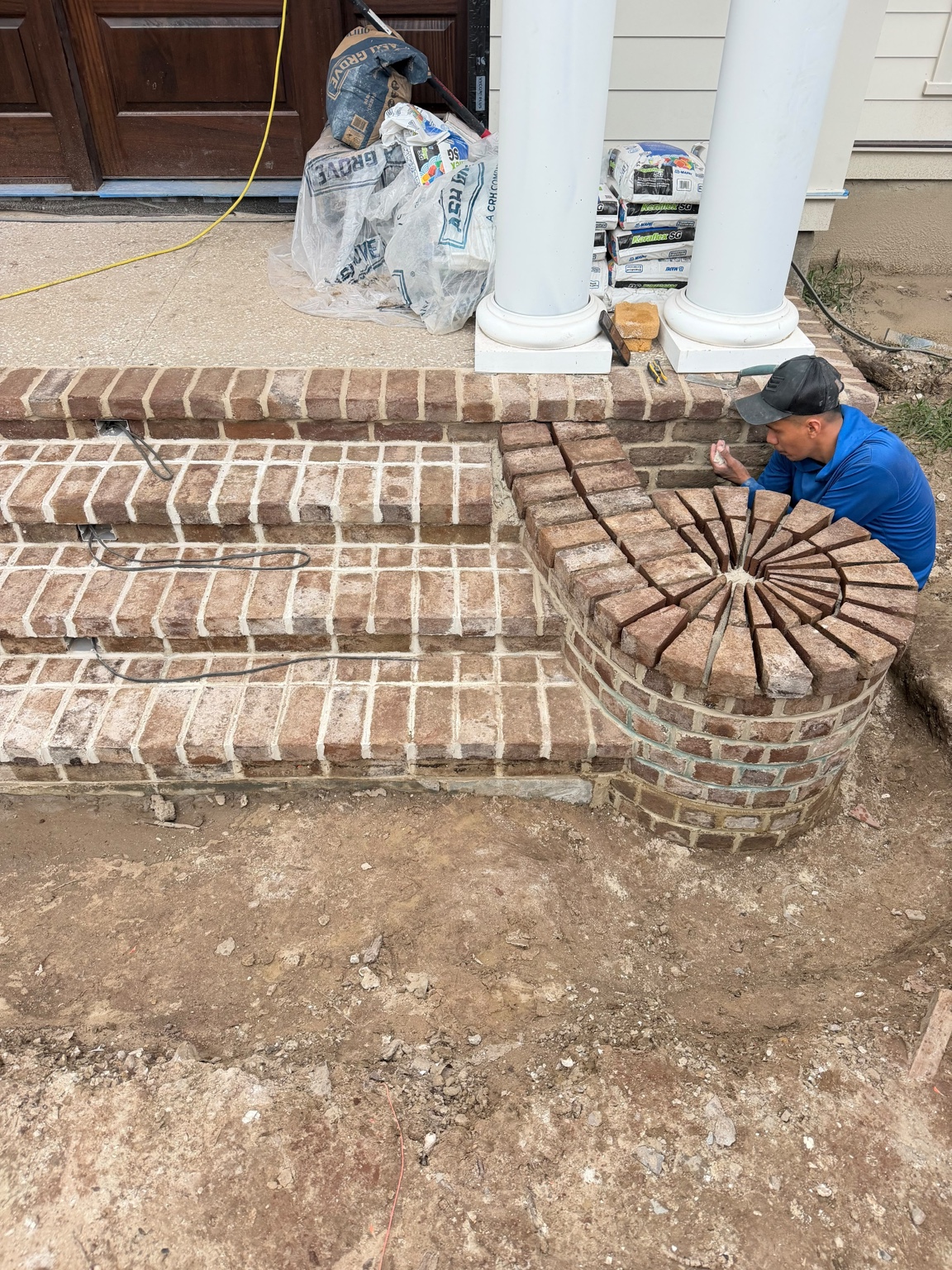 Brick and masonry steps under construction